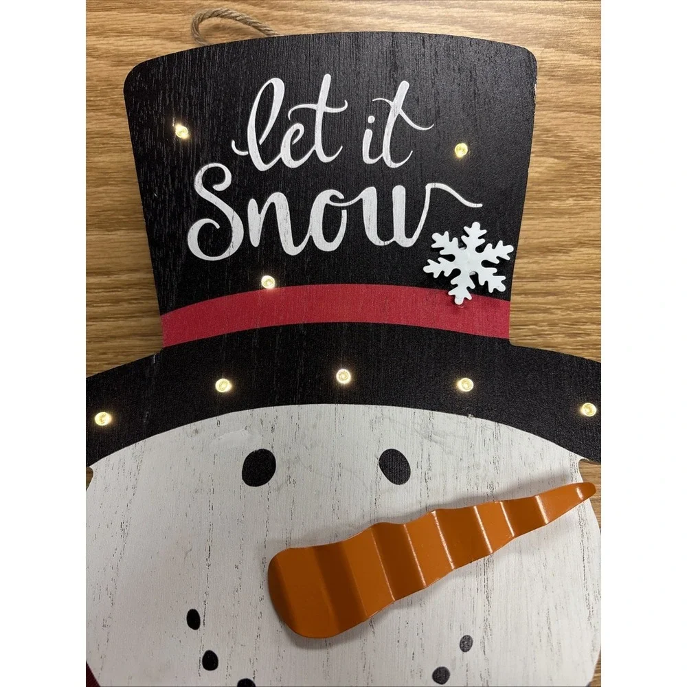 LET IT SNOW Snowman Rustic Hanging Wall Sign Christmas Light-Up 14